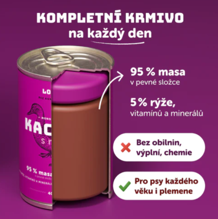 KACHNÍ S RÝŽÍ A PREBIOTIKY 400 g - Konzerva pro psy Louie - Počet ks: 1 ks