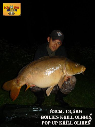 83cm, 13,5kg, boilies Krill/Oliheň, pop up Krill/Oliheň, svazová voda