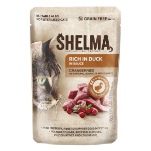 SHELMA Cat kachní s brusinkami v omáčce, kapsa 85 g - 1 ks (SCKB1) | Krmiva Hulín