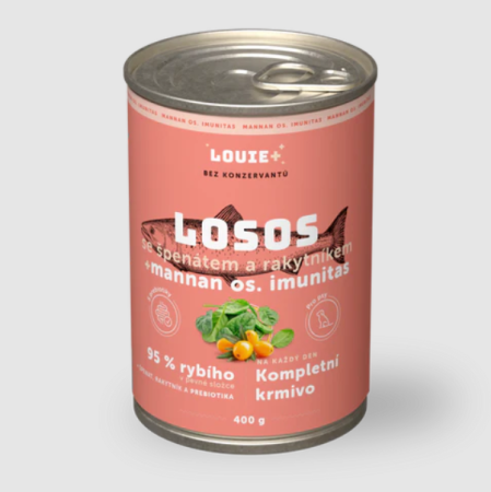 LOSOS S RAKYTNÍKEM, ŠPENÁTEM A PREBIOTIKY 400 g - Konzerva pro psy Louie (Louie, lRŠP400-1) | Krmiva Hulín