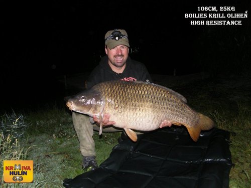 25kg, 106cm, boilies Krill/Oliheň high resistance