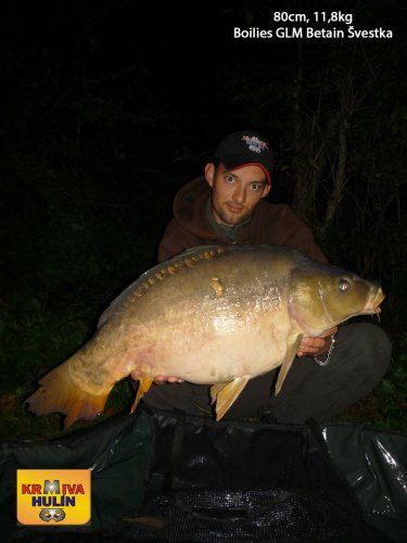 80cm, 11,8kg, boilies GLM Betain se Švestkou, svazová voda