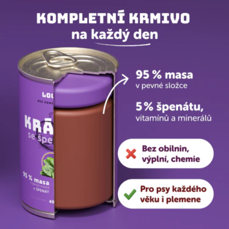 KRÁLIK S KURACÍM, ŠPENÁTOM A PREBIOTIKY 400 g - konzerva pre psov Louie - Počet ks: 1 ks
