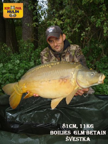 81cm, 11kg, boilies GLM betain se Švestkou, svazová voda