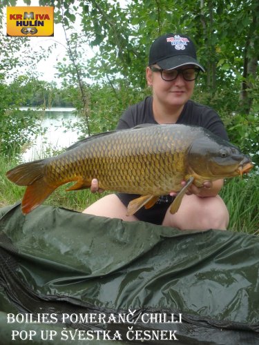 71cm, 5,8kg, boilies pomeranč/chilli, pop up švestka/česnek 