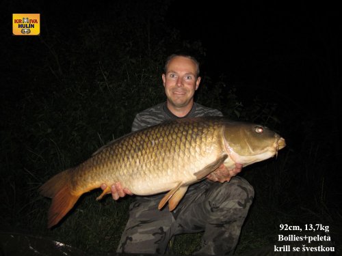 92cm, 17,7kg, Boilies krill se švestkou + peleta boilies 