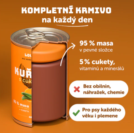 KUŘECÍ S CUKETOU A PREBIOTIKY 800 g - Konzerva pro psy Louie - Počet ks: 1 ks