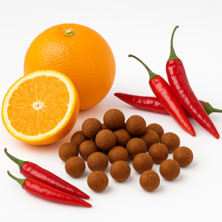 Boilies - POMERANČ a CHILLI - Ø 16 mm (Krmiva Hulín, BOPCH16-1) | Krmiva Hulín