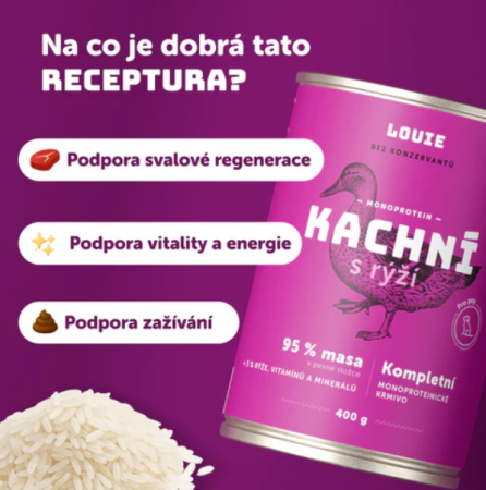 KAČIACE S RYŽOU A PREBIOTIKY 400 g - Konzerva pre psov Louie - Počet ks: 1 ks