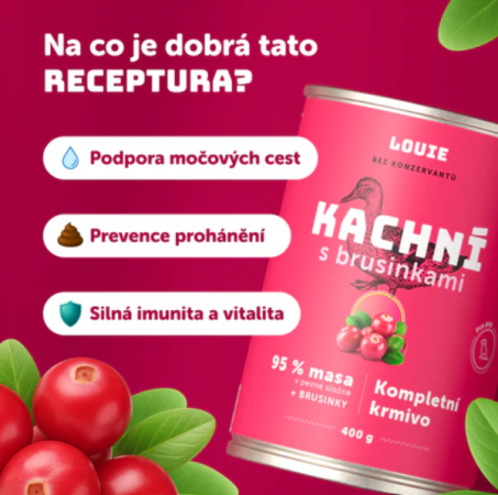 KACHNÍ S BRUSINKAMI A PREBIOTIKY 800 g - Konzerva pro psy Louie - Počet ks: 1 ks