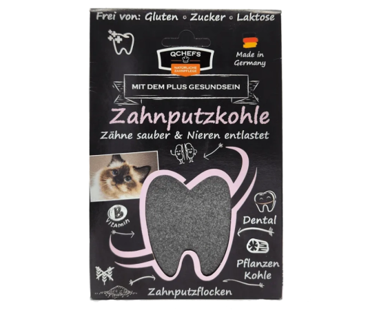 Zahnputzkohle - Vločky na čistenie zubov s aktívnym uhlím pre mačky - 70 g (Q-Chefs zdravé žvýkání, ZVČZK) | Krmiva Hulín