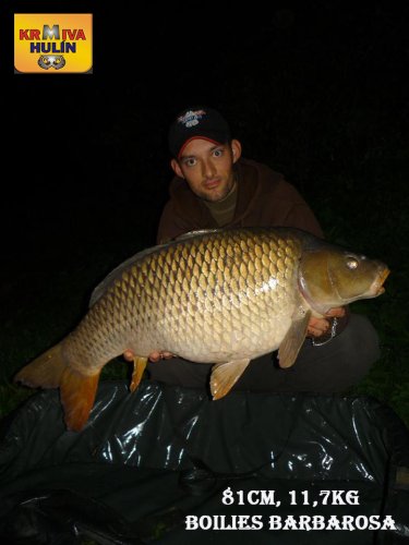 81cm, 11,7kg, boilies Barbarosa, svazová voda