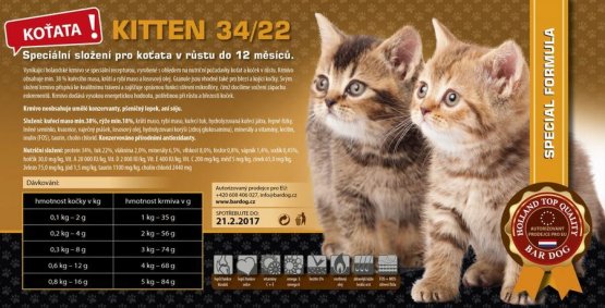 BARDOG - Kitten Cat 34/22 - koťata a březí kočky - Vyberte balení: 1 kg
