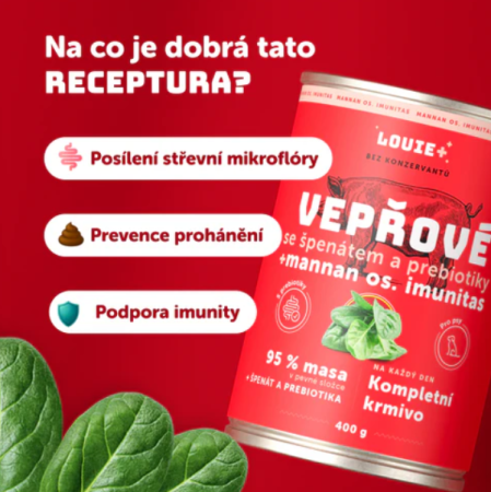 VEPŘOVÉ SE ŠPENÁTEM A PREBIOTIKY 800 g - Konzerva pro psy Louie - Počet ks: 1 ks