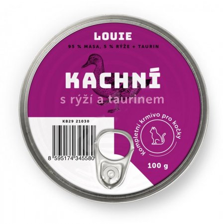 KACHNÍ + Rýže  a Taurin 100 g - Konzerva pro kočky Louie - Počet kusů: 1 ks