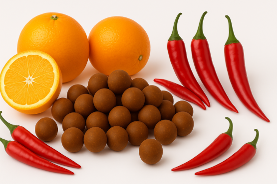 Boilies - POMERANČ a CHILLI - Ø 20 mm (Krmiva Hulín, BOPCH20-1) | Krmiva Hulín