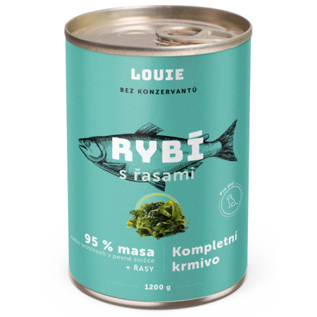 Kompletné krmivo - RYBIE S RIASAMI 1200 g - konzerva pre psov Louie (Louie, RŘ12-1) | Krmiva Hulín