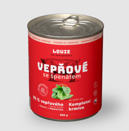 VEPŘOVÉ SE ŠPENÁTEM A PREBIOTIKY 800 g - Konzerva pro psy Louie (Louie, KVŠP800-1) | Krmiva Hulín
