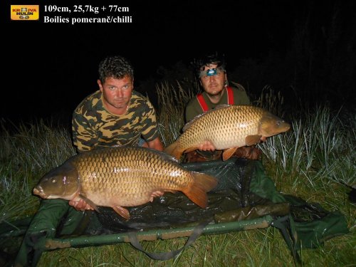 109cm, 25,7kg, + 77cm, boilies pomeranč/chilli vlastní výroby