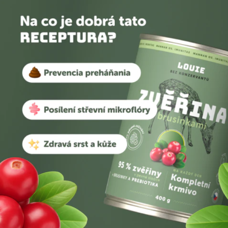 ZVERINA S BRUSINKAMI A PREBIOTIKY 400 g - konzerva pre psov Louie - Počet ks: 1 ks