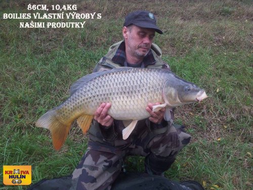 86cm, 10,4kg, boilies vlastní výroby z našich surovin, svazová voda