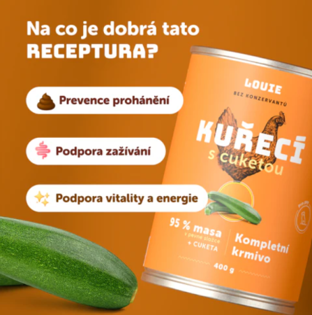 KUŘECÍ S CUKETOU A PREBIOTIKY 800 g - Konzerva pro psy Louie - Počet ks: 1 ks