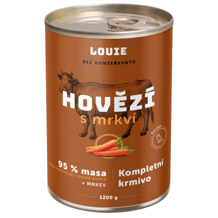 Kompletné krmivo - HOVÄDZÍ S MRKVOU 1200 g - konzerva pre psov Louie (Louie, HM12-1) | Krmiva Hulín